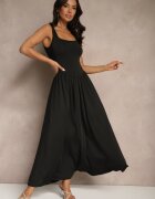 by swan Rochie Neagră Evazată cu viscoză și decolteu pătrat Ravvia