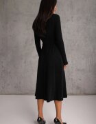 by swan Rochie Neagră Evazată din Viscoză cu croi cambrat Cusută cu Fir Metalic Mesiel