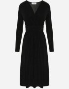 by swan Rochie Neagră Evazată din Viscoză cu croi cambrat Cusută cu Fir Metalic Mesiel