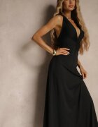 by swan Rochie Neagră Încrețită din Vâscoză cu croială evazată Fără Mâneci Folonea