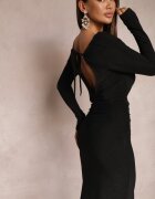 by swan Rochie neagră lucioasă midi cu spatele gol Nedastia
