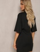 by swan Rochie Neagră Mini cu elastic și mâneci tip liliac Yarleta