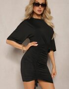 by swan Rochie Neagră Mini cu elastic și mâneci tip liliac Yarleta