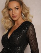 by swan Rochie Neagră Mulată Mini cu Paiete cu Drapaj Potenza