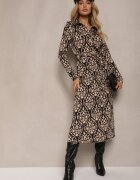 by swan Rochie neagră și bej cu croială tip cămașă cu imprimeu ornamental Mesiena