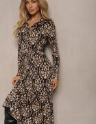 by swan Rochie neagră și bej cu croială tip cămașă cu imprimeu ornamental Mesiena