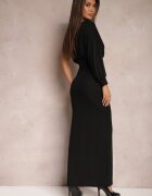 by swan Rochie Neagră Strălucitoare Maxi cu Croi Asimetric Decolteu Triunghiular și Crapatură Imisnna