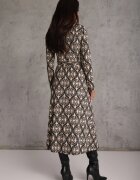 by swan Rochie Negru-Bej Imprimată din Viscoză cu croială tip cămașă Decorată cu cordon legat Evelitha