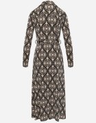 by swan Rochie Negru-Bej Imprimată din Viscoză cu croială tip cămașă Decorată cu cordon legat Evelitha