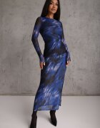 by swan Rochie Negru-Bleumarin De plasă Mulată Lungă Cu șlit lateral Telnut