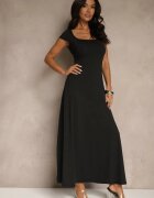 by swan Rochie Negru Evazată cu Viscoză cu Decolteu Pătrat Nalorina