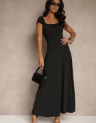 by swan Rochie Negru Evazată cu Viscoză cu Decolteu Pătrat Nalorina