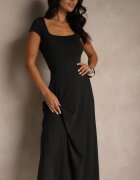 by swan Rochie Negru Evazată cu Viscoză cu Decolteu Pătrat Nalorina