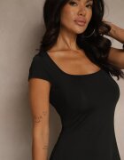 by swan Rochie Negru Evazată cu Viscoză cu Decolteu Pătrat Nalorina