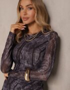 by swan Rochie Negru-Gri din plasă cu vâscoză cu încrețitură decorativă Nimiande