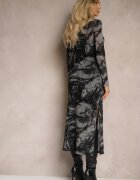 by swan Rochie Negru-Gri din plasă cu viscoză cu croială ajustată cu șlițuri cu model camuflaj Emivinia