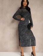 by swan Rochie Negru-Gri Mulată din Plasă cu Vâscoză decorată cu decupaje și jupă Distaria