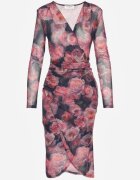 by swan Rochie Negru-Roșie Petrecută din Plasă cu Viscoză Decorată cu încrețituri Varseli