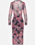 by swan Rochie Negru-Roșie Petrecută din Plasă cu Viscoză Decorată cu încrețituri Varseli