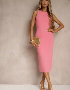 by swan Rochie Ołówkowa Roză Fără Mâneci cu Vâscoză Decorată cu Fentă la Spate Fonama
