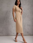 by swan Rochie petrecută Bej Midi cu Mânecă Scurtă și Nod Decorativ Katasia
