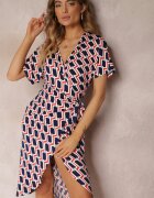by swan Rochie petrecută bleumarin legată în talie cu model geometric Aphrosia