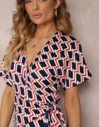 by swan Rochie petrecută bleumarin legată în talie cu model geometric Aphrosia