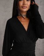 by swan Rochie petrecută Neagră cu Fir Strălucitor și Drapaj Dalke