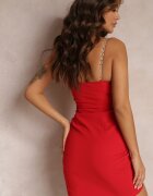 by swan Rochie roșie asimetrică mini cu bretele tip lanț și drapaje Ranizo