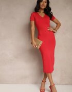 by swan Rochie Roșie Bodycon cu croială mulată cu decolteu în V Efrerina
