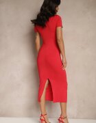 by swan Rochie Roșie Bodycon cu croială mulată cu decolteu în V Efrerina