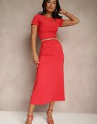 by swan Rochie Roșie Bodycon cu drapaj în talie și mâneci scurte Aterezza