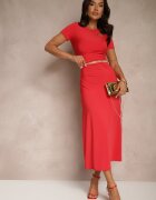by swan Rochie Roșie Bodycon cu drapaj în talie și mâneci scurte Aterezza
