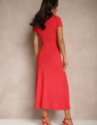 by swan Rochie Roșie Bodycon cu drapaj în talie și mâneci scurte Aterezza