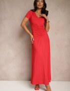 by swan Rochie roșie cambrată cu încrețituri decorative și adaos de vâscoză Avenile
