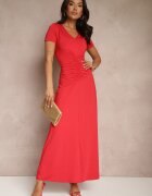 by swan Rochie roșie cambrată cu încrețituri decorative și adaos de vâscoză Avenile