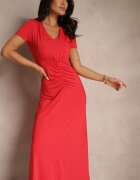 by swan Rochie roșie cambrată cu încrețituri decorative și adaos de vâscoză Avenile