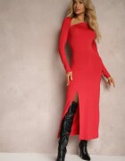 by swan Rochie Roșie cu croială cambrată cu decolteu asimetric și fantă Sairel