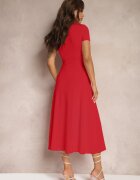 by swan Rochie Roșie cu Croială Cambrată cu Imitație de Nod și Decolteu Triunghiular Telvitela