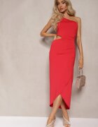 by swan Rochie roșie de seară pe un umăr cu decupaj decorată cu cataramă metalică Xanlea