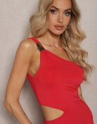 by swan Rochie roșie de seară pe un umăr cu decupaj decorată cu cataramă metalică Xanlea