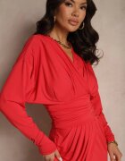 by swan Rochie Roșie din Viscoză cu Croi Petrecut cu Drapaj Edivaria