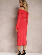 by swan Rochie Roșie Drapată Midi Mulată Dolnas