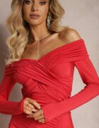 by swan Rochie Roșie Drapată Midi Mulată Dolnas