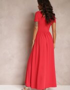 by swan Rochie Roșie Maxi cu Fusta Evazată și Fentă Zarya