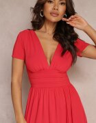 by swan Rochie Roșie Maxi cu Fusta Evazată și Fentă Zarya