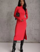 by swan Rochie Roșie Midi cu Drapaj și Fentă Vangia