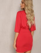 by swan Rochie Roșie Mini cu cordon și mâneci tip liliac Yarleta