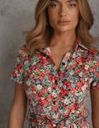 by swan Rochie Roșu-Verde Cloș din Viscoză Închisă cu nasturi Decorată cu o curea Dimica