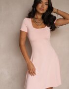 by swan Rochie Roz cu Viscoză cu Croi Cloș cu Decolteu Pătrat Miluriela
